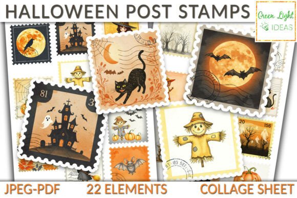 Download Halloween Postage Stamps Collage Sheet - Collage Collection