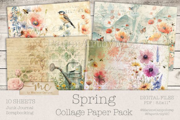 Download Spring Collage Paper, Junk Journal Pages - Premium Bundle